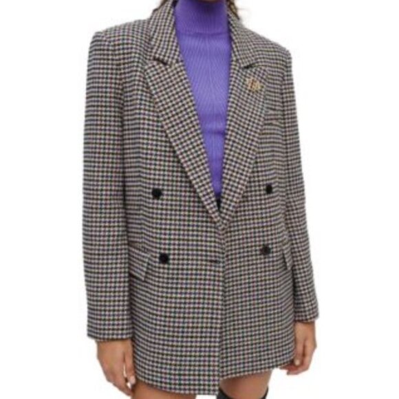 maje Votale Houndstooth Check Wool Blend Blazer - Picture 1 of 11